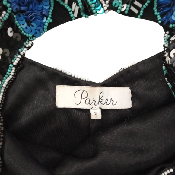 Parker Beaded Sequin Halter Mini Dress Teal Black Cocktail Party Size 4 - Picture 3 of 9